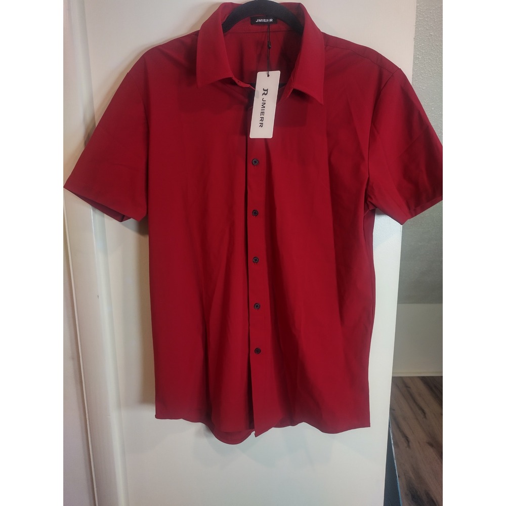 JMIERR Mens Short Sleeve Button Down Shirt Red Stretch Performance Size M NEW